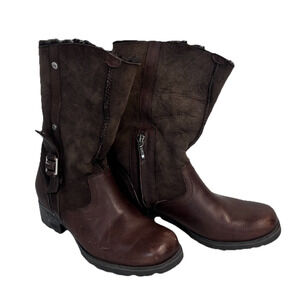 UGG Australia Chocolate Brown Sheep Skin Leather Calf Boots size 8 Buckles/Snaps